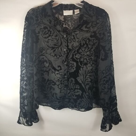 Worthington Semi Sheer Velvety Black Blouse. Sz 12 - Picture 8 of 13